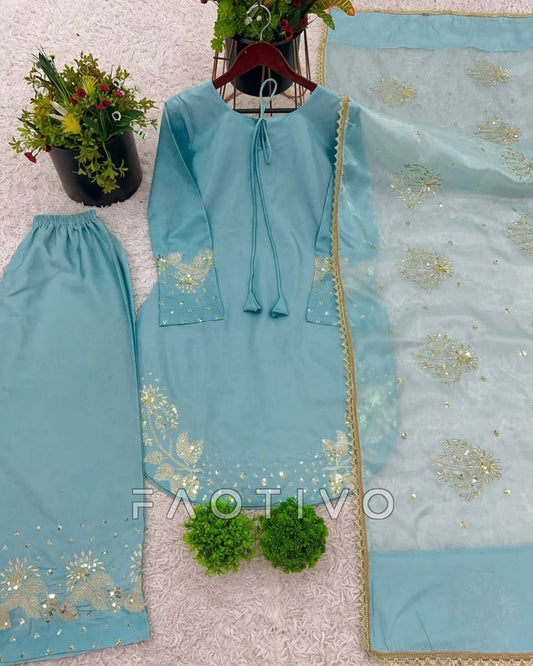 Designer Natural Crepe Silk Suit with Dupatta | Fully Stitched | Available in Size S - XXL