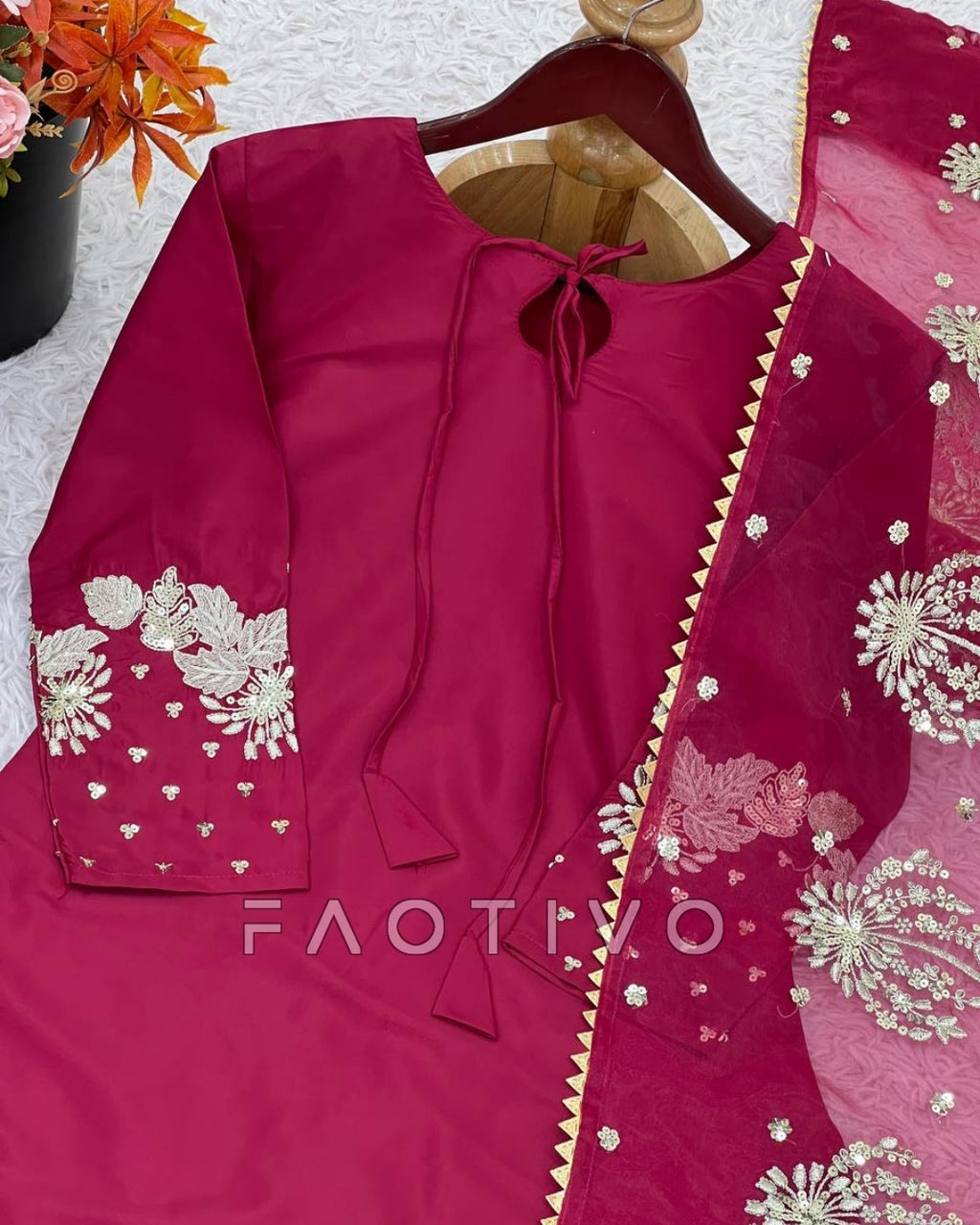 Designer Natural Crepe Silk Suit with Dupatta | Fully Stitched | Available in Size S - XXL