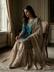 Designer Heavy GMY Silk Top Sharara & Dupatta Set