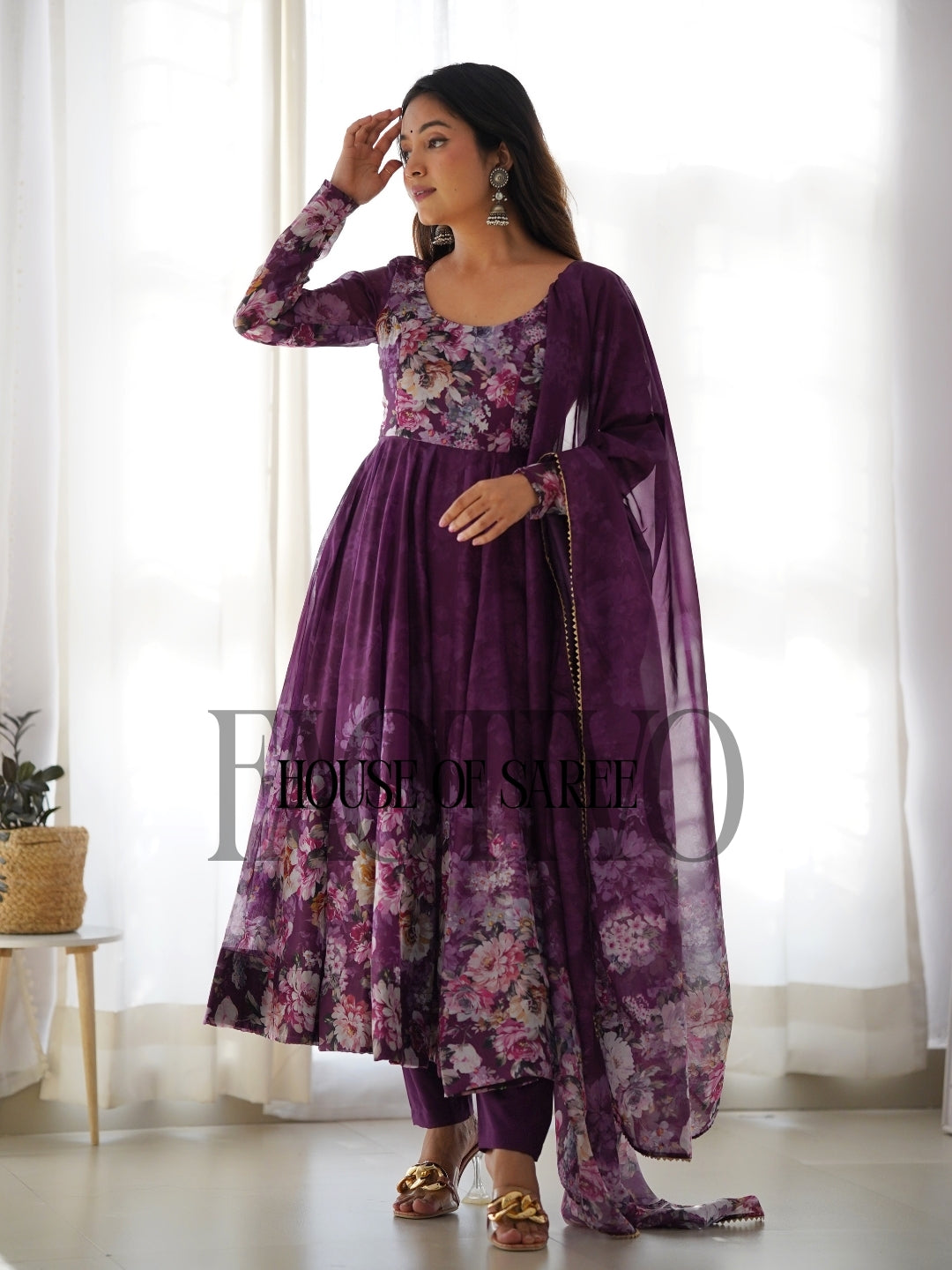 FAOTIVO Pure Organza Silk Anarkali Gown Set