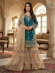 Designer Heavy GMY Silk Top Sharara & Dupatta Set