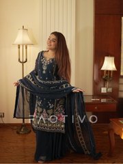 Sequin Embroidered Faux Georgette Sharara-Pair