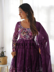 FAOTIVO Pure Organza Silk Anarkali Gown Set