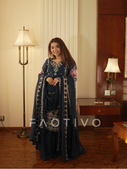 Sequin Embroidered Faux Georgette Sharara-Pair