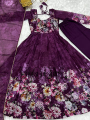 FAOTIVO Pure Organza Silk Anarkali Gown Set