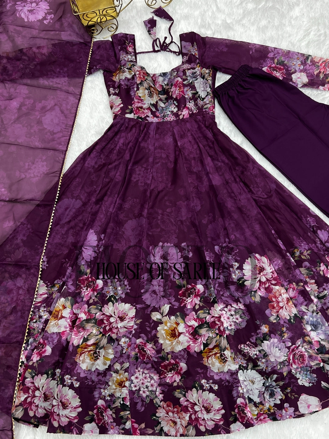 FAOTIVO Pure Organza Silk Anarkali Gown Set