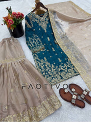 Designer Heavy GMY Silk Top Sharara & Dupatta Set