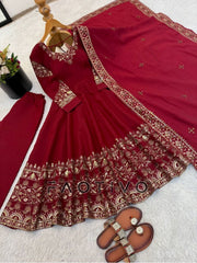 Elegant Embroidered Sequence Anarkali Gown Set with Dupatta