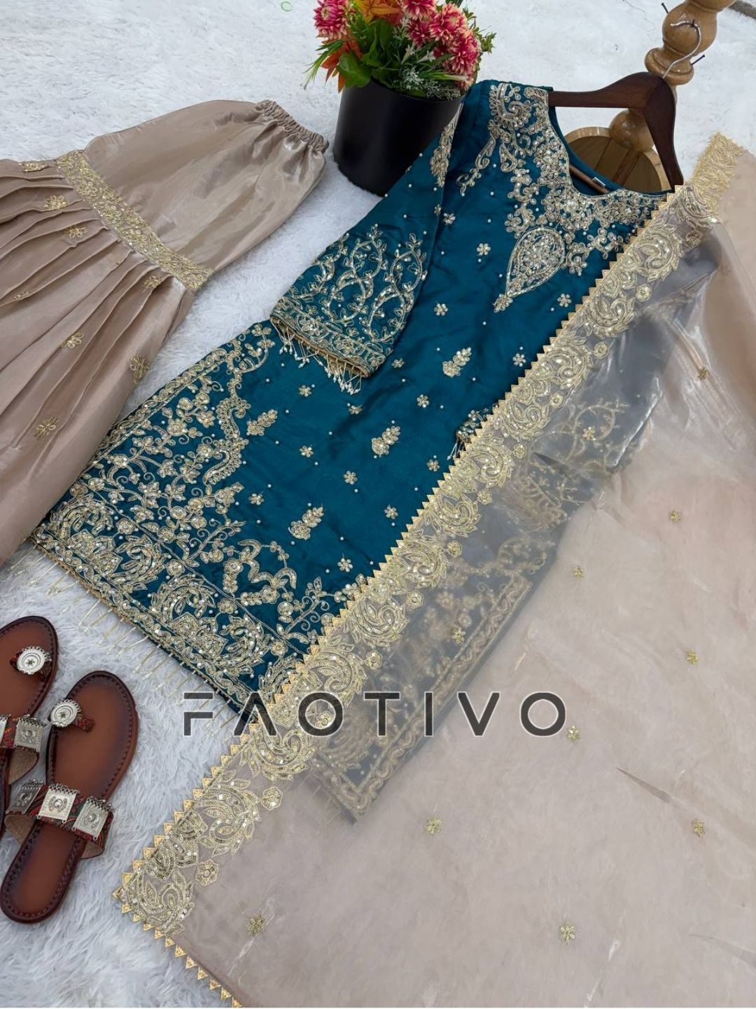 Designer Heavy GMY Silk Top Sharara & Dupatta Set
