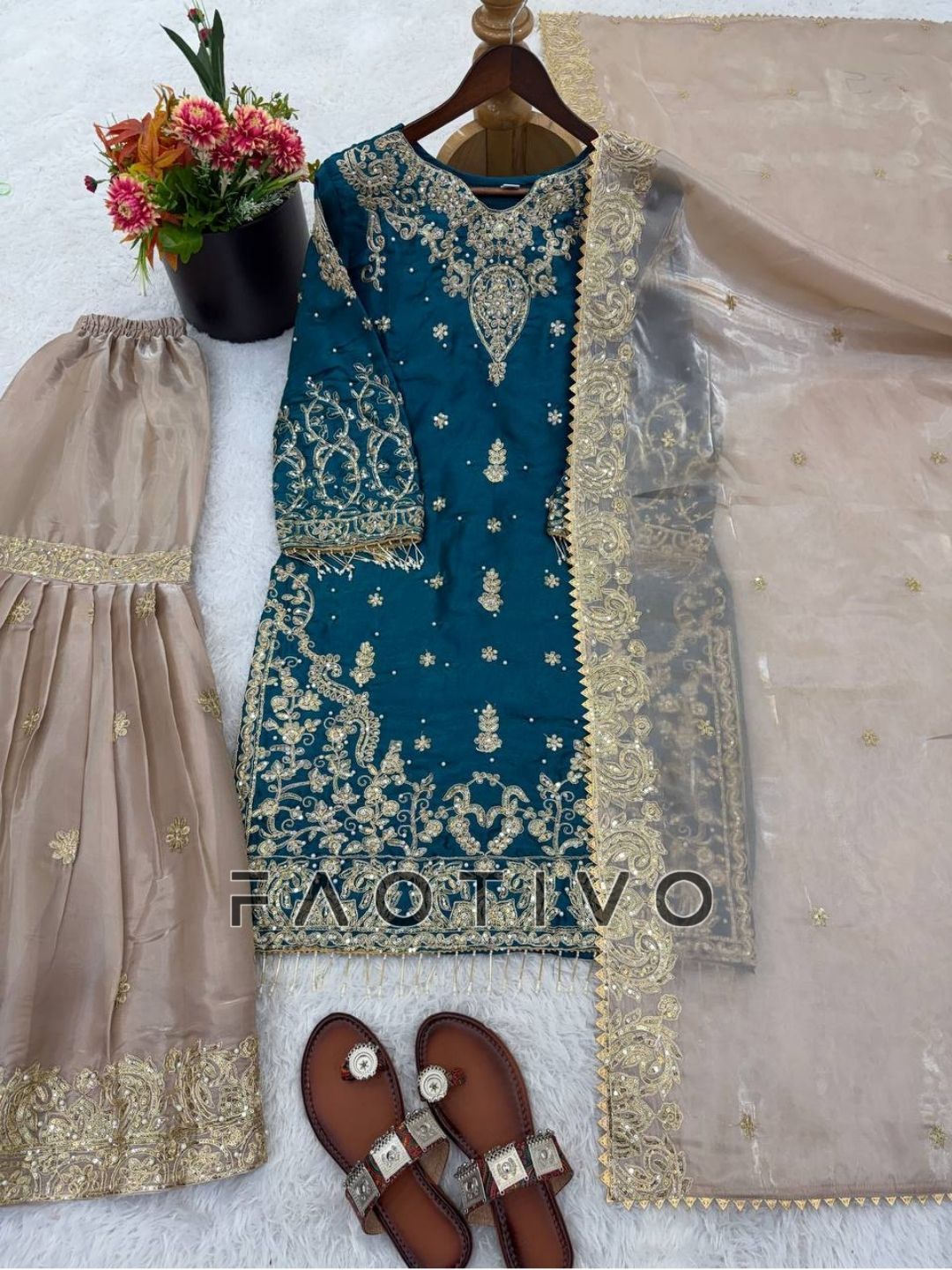 Designer Heavy GMY Silk Top Sharara & Dupatta Set