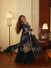 Sequin Embroidered Faux Georgette Sharara-Pair