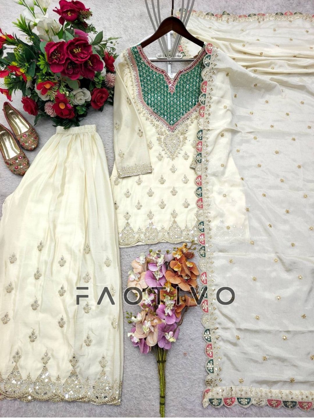 Chinon Silk Sharara Suit with Dupatta