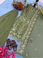 Premium Designer Faux Georgette Top Plazzo Dupatta Set