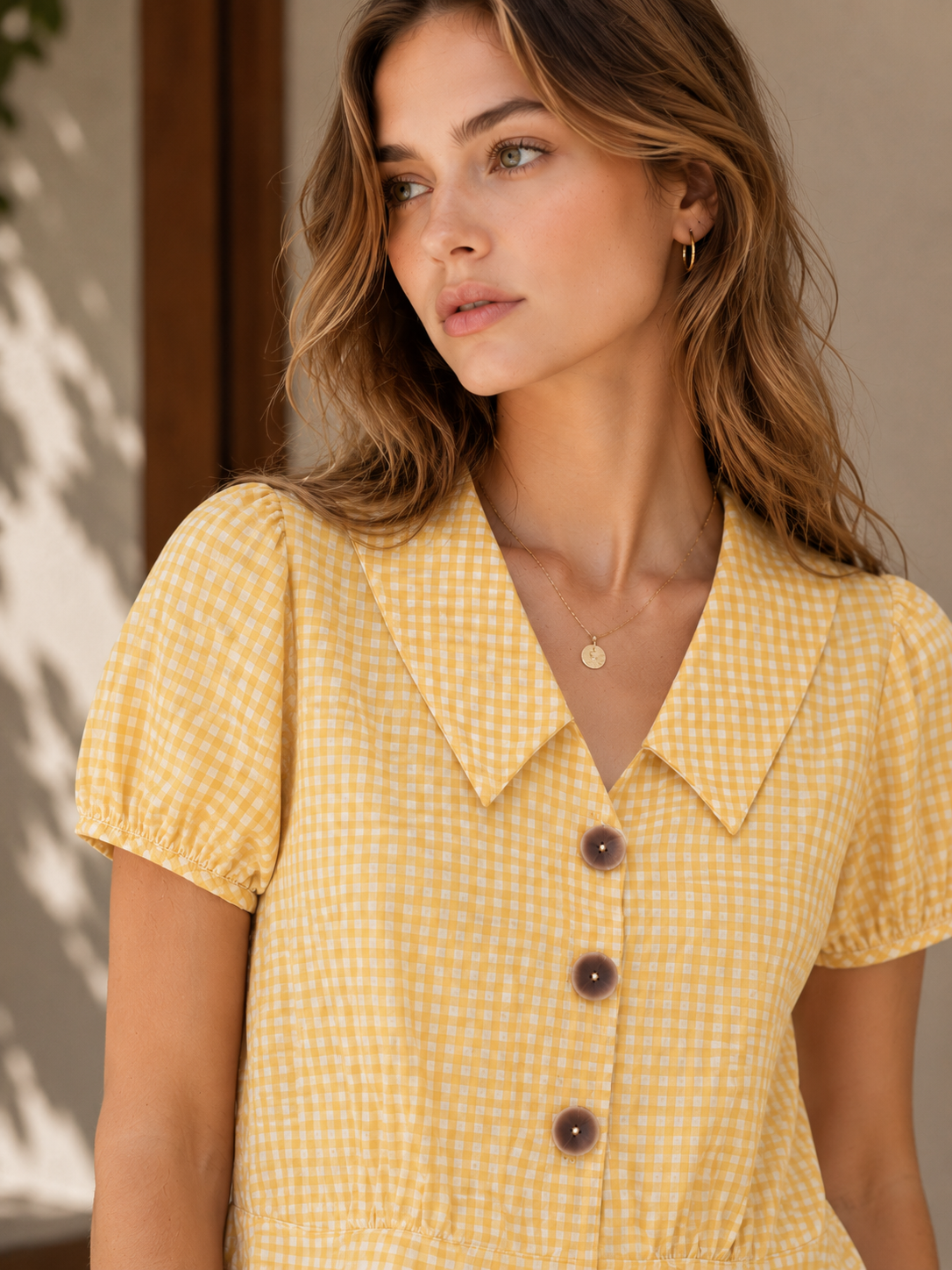 Yellow Checked Cotton Crop Top