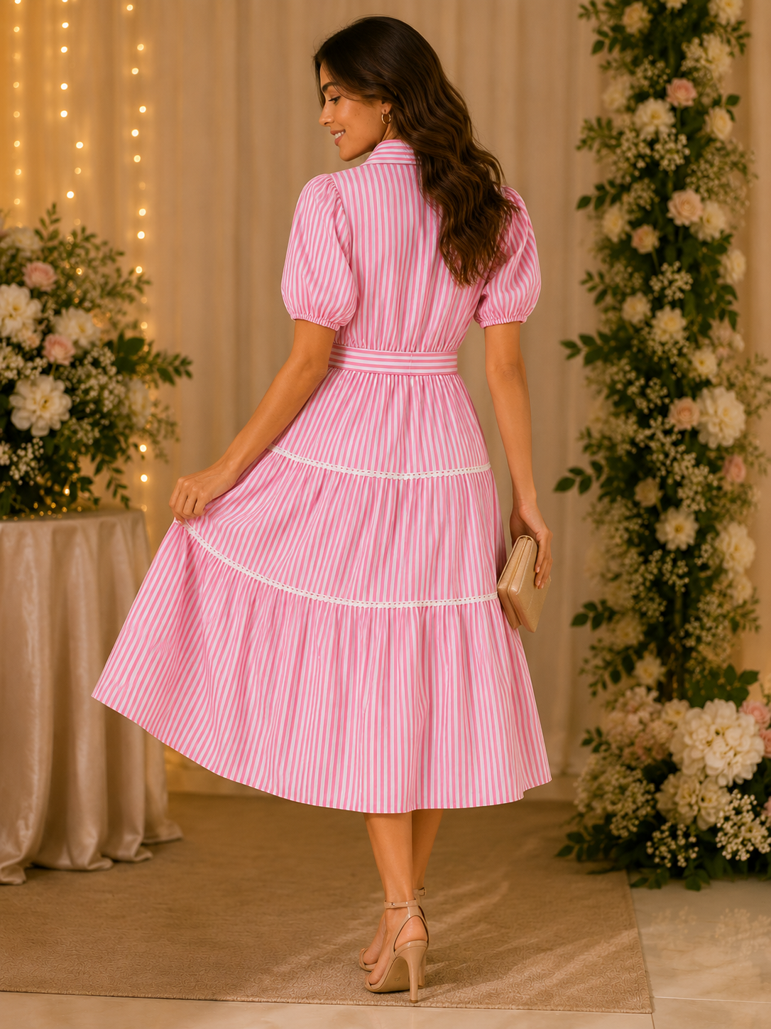 Pink Striped Fit & Flare Maxi Dress