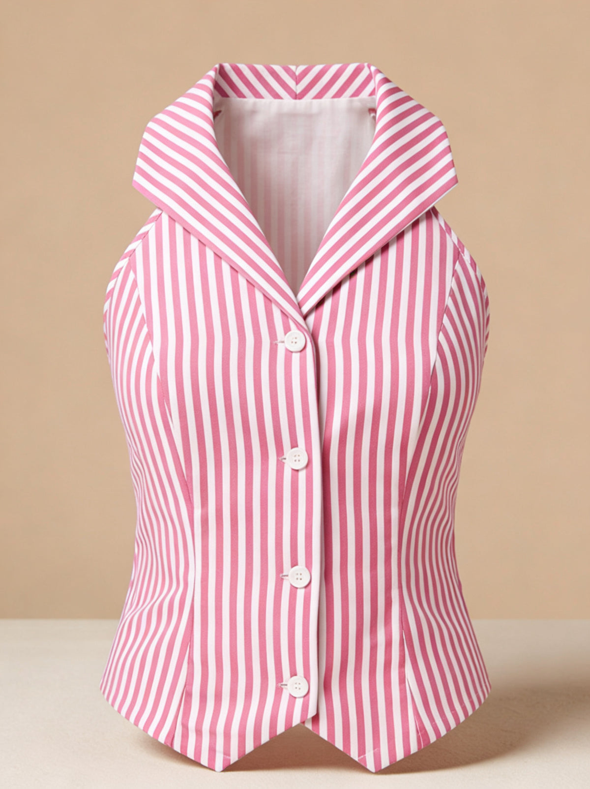 Pink Vertical Striped Sleeveless Cotton Top
