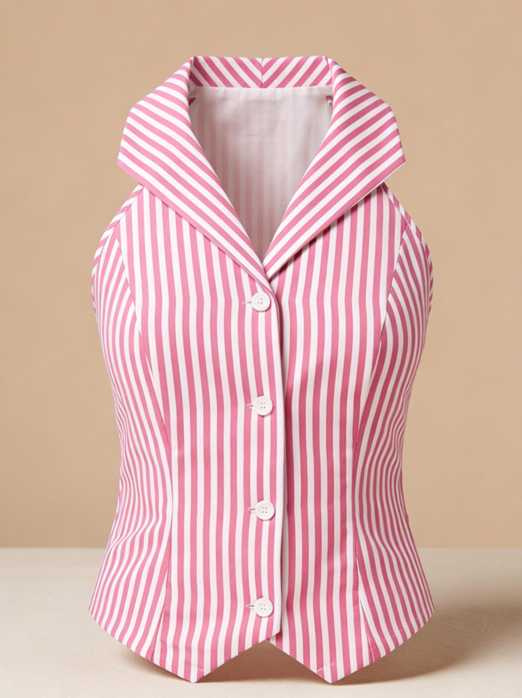 Pink Vertical Striped Sleeveless Cotton Top