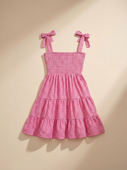 Pink Checked Cotton Mini Dress