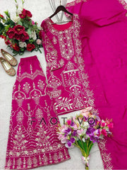 Premium Designer CP Vichitra Silk Top Sharara Dupatta Set