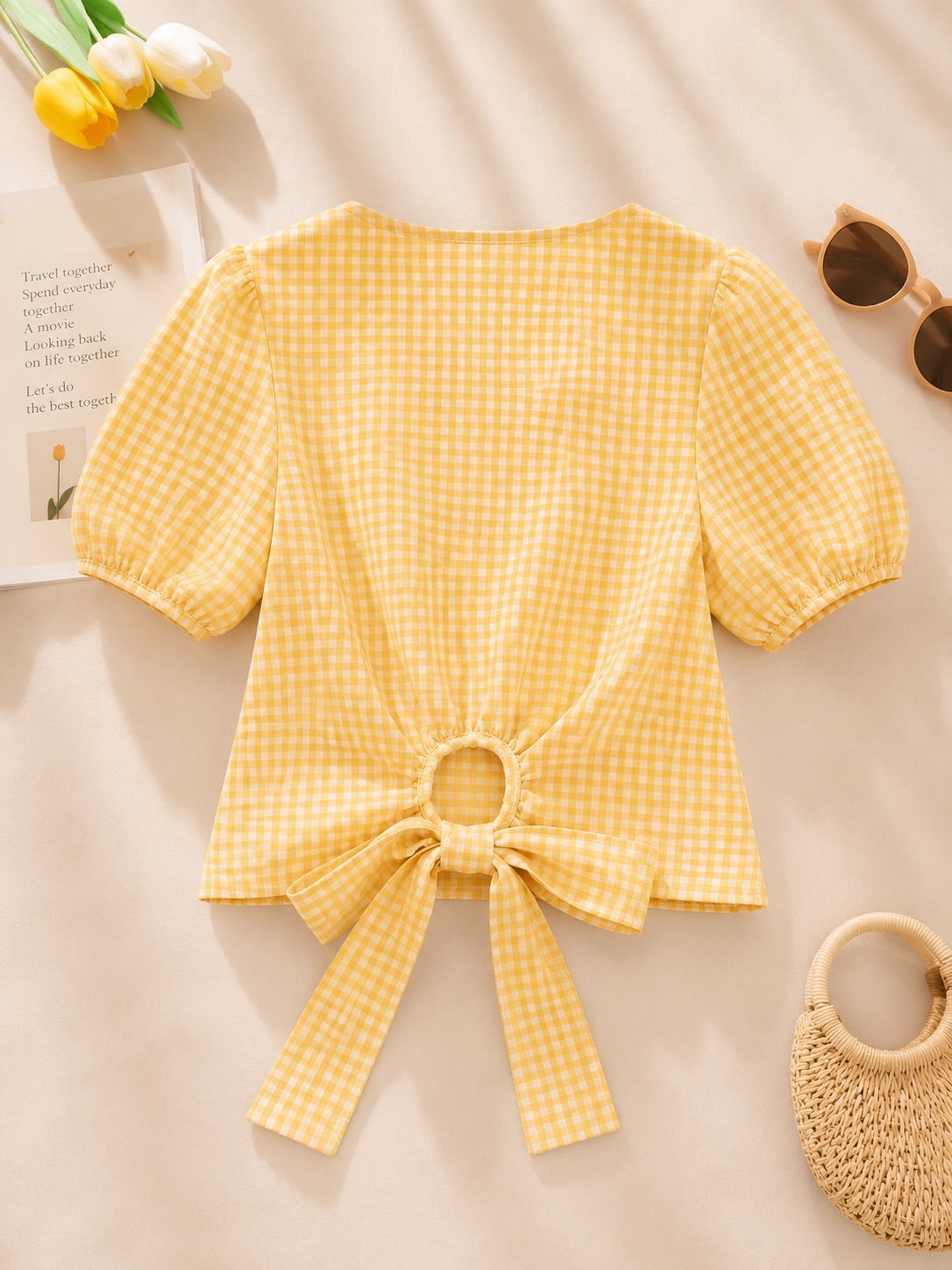 Yellow Checked Cotton Crop Top