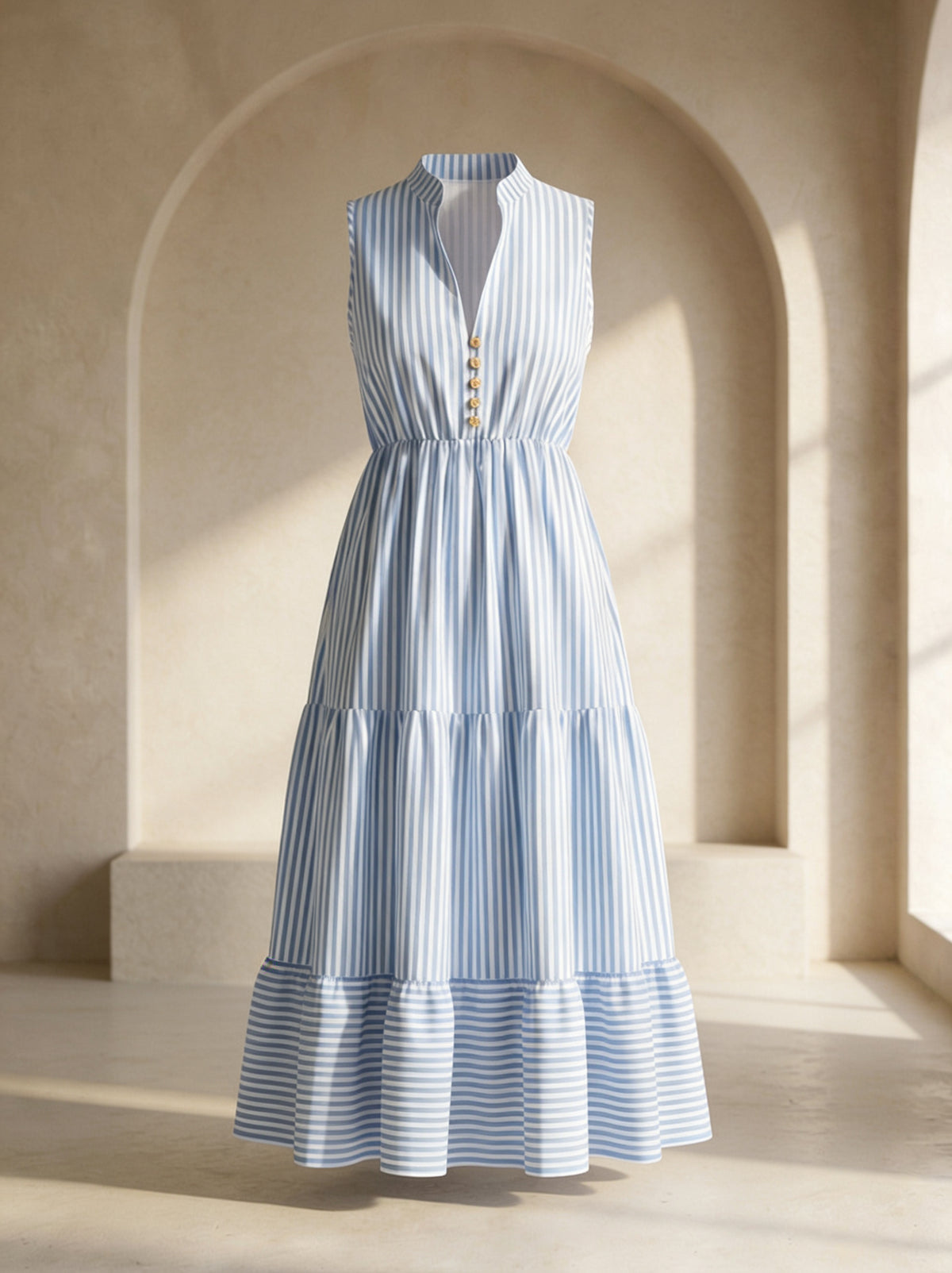 Blue Striped Fit & Flare Midi Dress