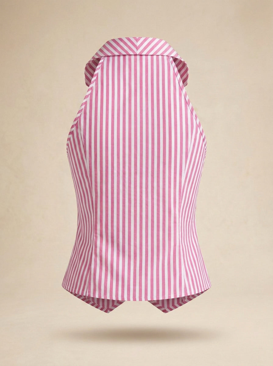 Pink Vertical Striped Sleeveless Cotton Top