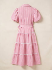Pink Striped Fit & Flare Maxi Dress