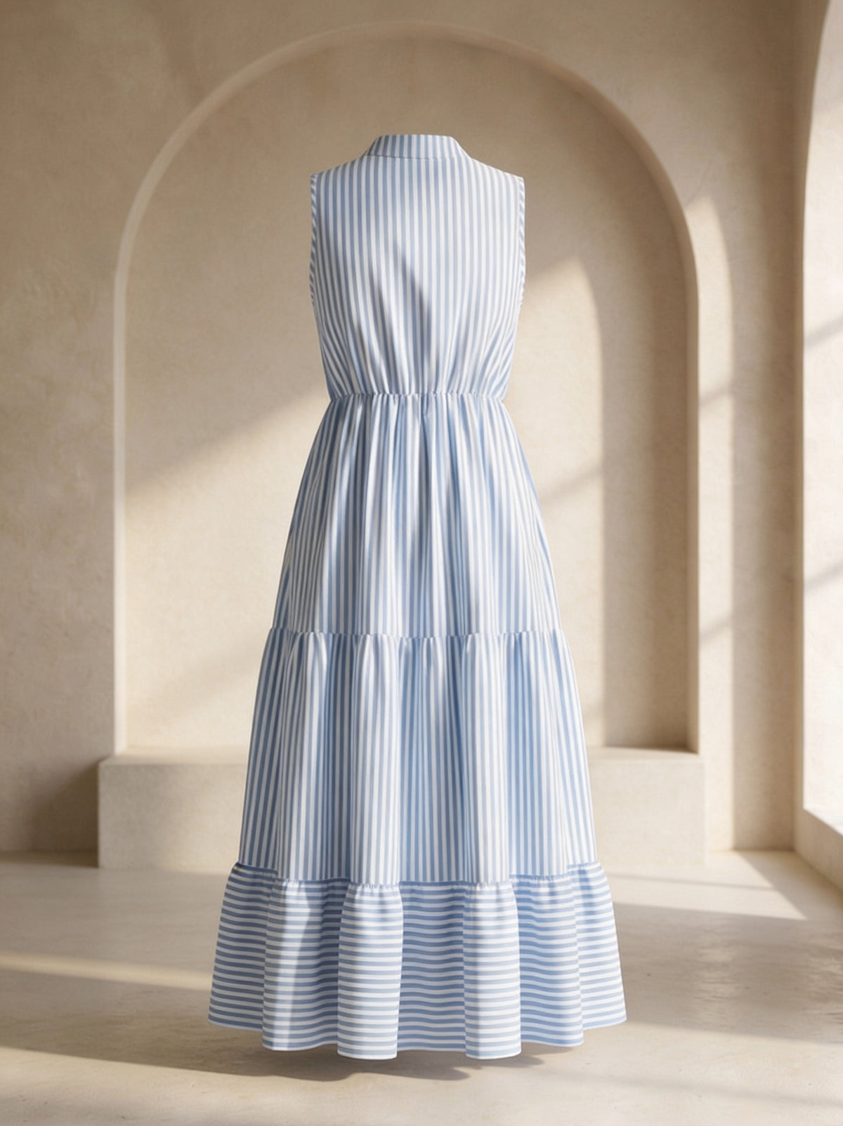 Blue Striped Fit & Flare Midi Dress