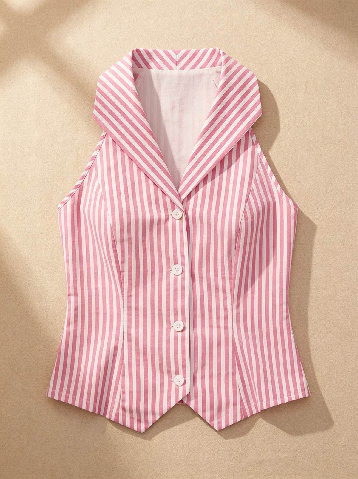 Pink Vertical Striped Sleeveless Cotton Top