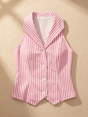 Pink Vertical Striped Sleeveless Cotton Top