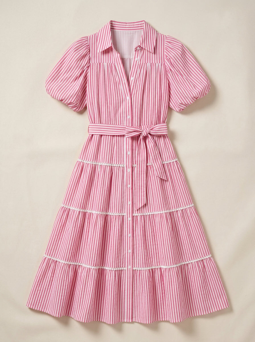 Pink Striped Fit & Flare Maxi Dress