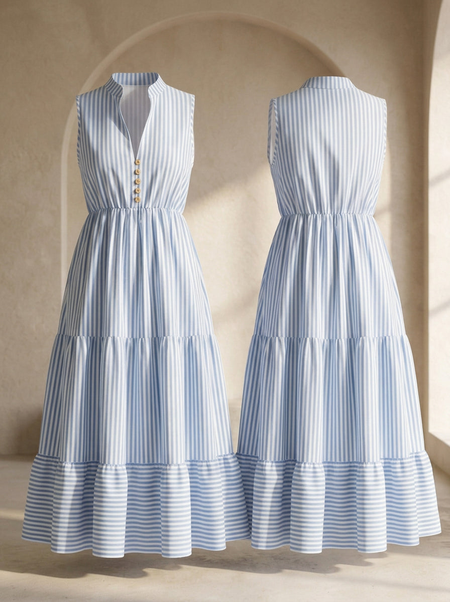 Blue Striped Fit & Flare Midi Dress