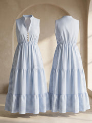 Blue Striped Fit & Flare Midi Dress