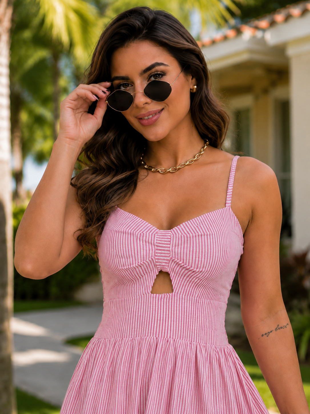 Pink Fit & Flare Cotton Maxi Dress