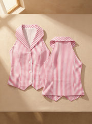 Pink Vertical Striped Sleeveless Cotton Top