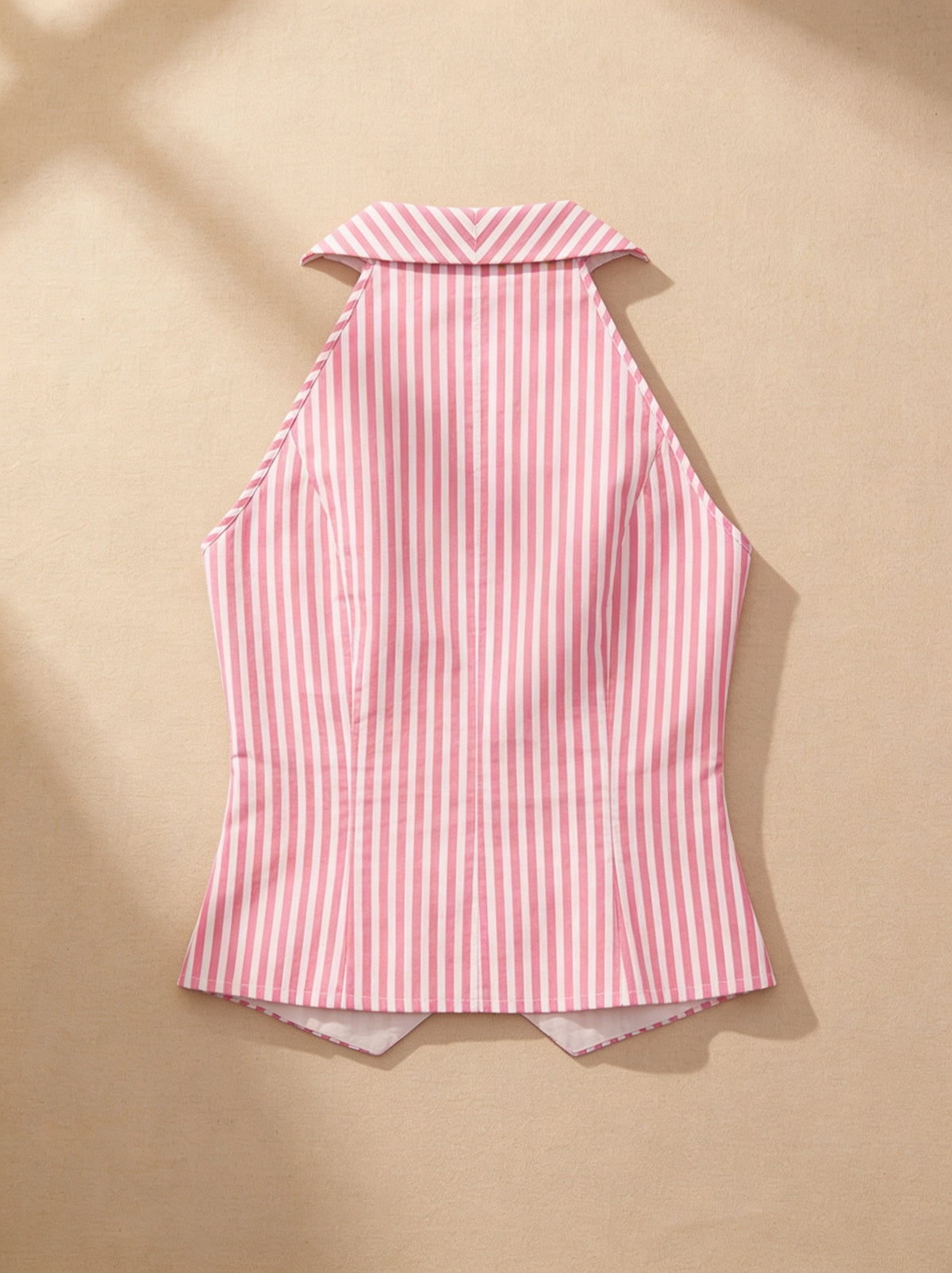 Pink Vertical Striped Sleeveless Cotton Top