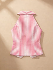 Pink Vertical Striped Sleeveless Cotton Top