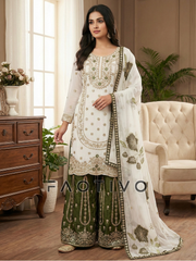 Designer GMY Silk Embroidered Kurti Plazzo Dupatta Set
