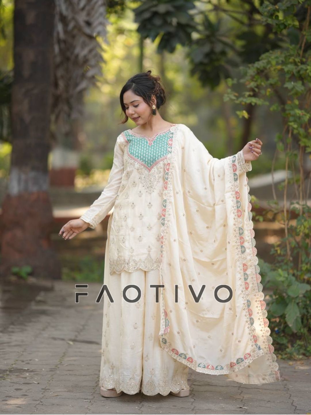 Chinon Silk Sharara Suit with Dupatta