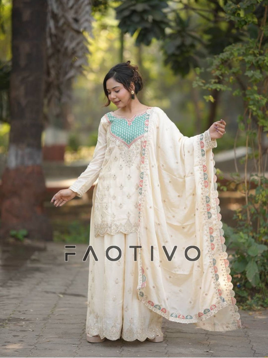 Chinon Silk Sharara Suit with Dupatta