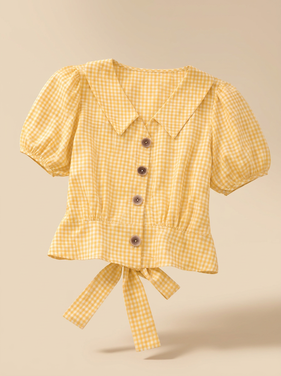 Yellow Checked Cotton Crop Top