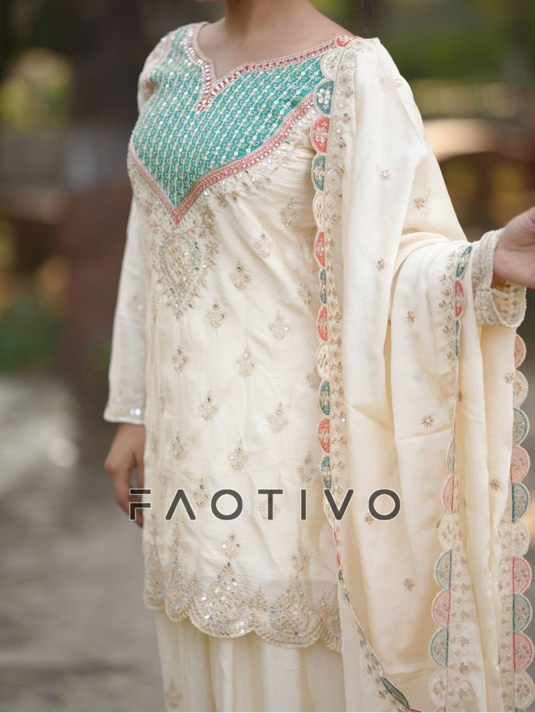 Chinon Silk Sharara Suit with Dupatta