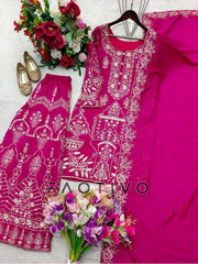 Premium Designer CP Vichitra Silk Top Sharara Dupatta Set