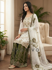 Designer GMY Silk Embroidered Kurti Plazzo Dupatta Set