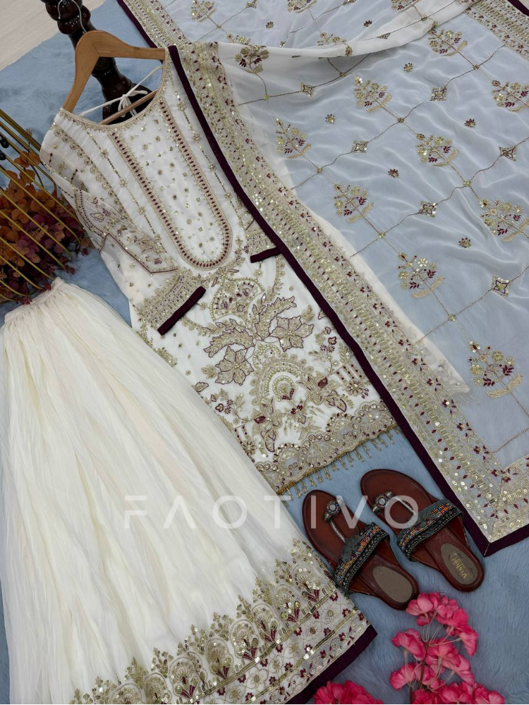 NEW!  Designer Party Wear Georgette Plazzo Suit Set