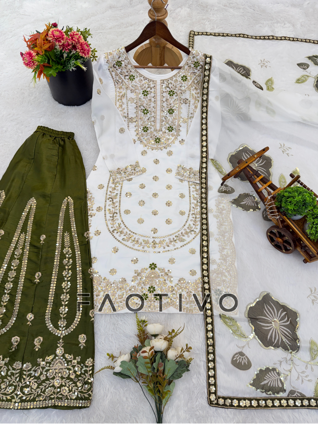 Designer GMY Silk Embroidered Kurti Plazzo Dupatta Set