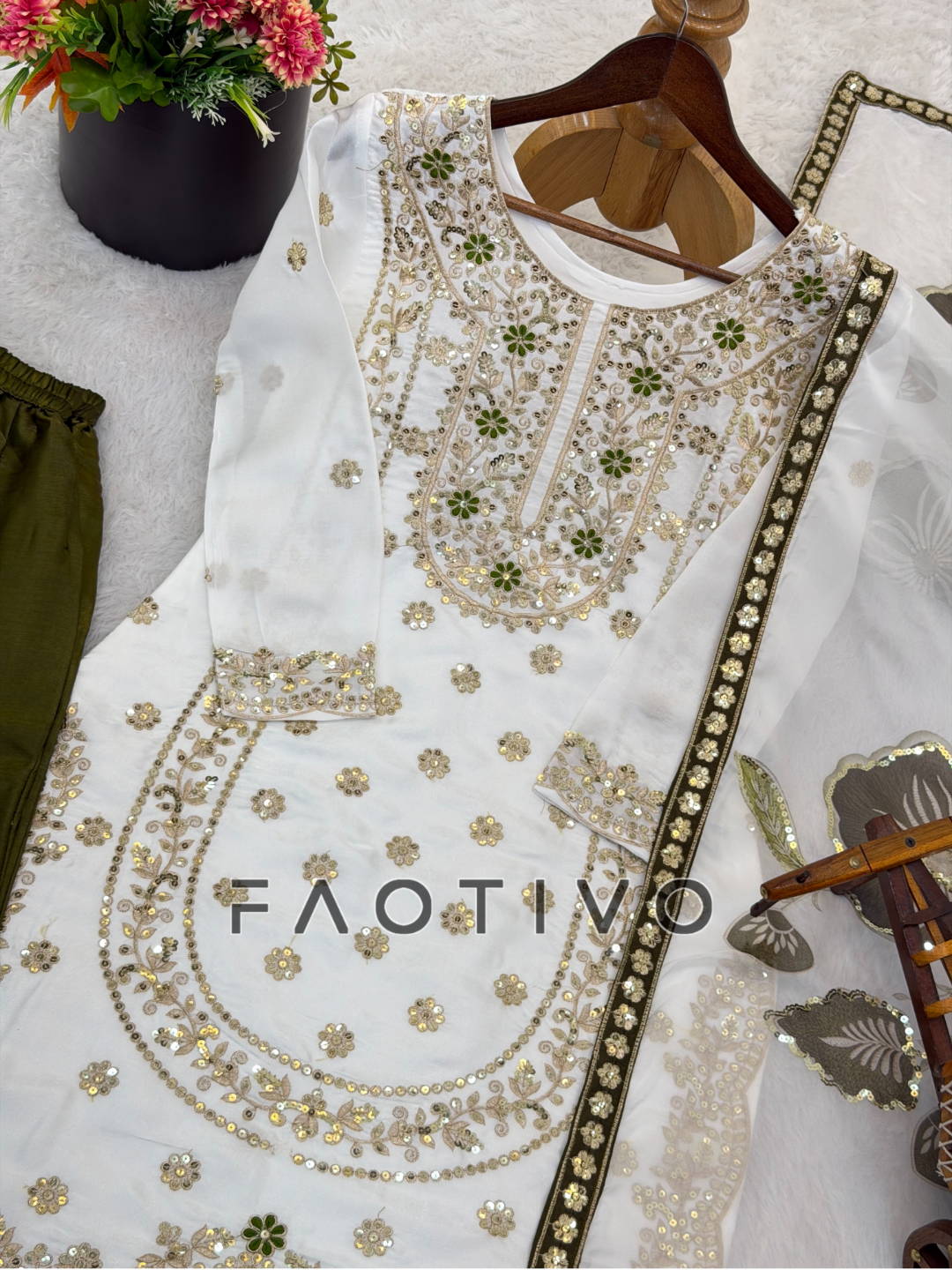 Designer GMY Silk Embroidered Kurti Plazzo Dupatta Set
