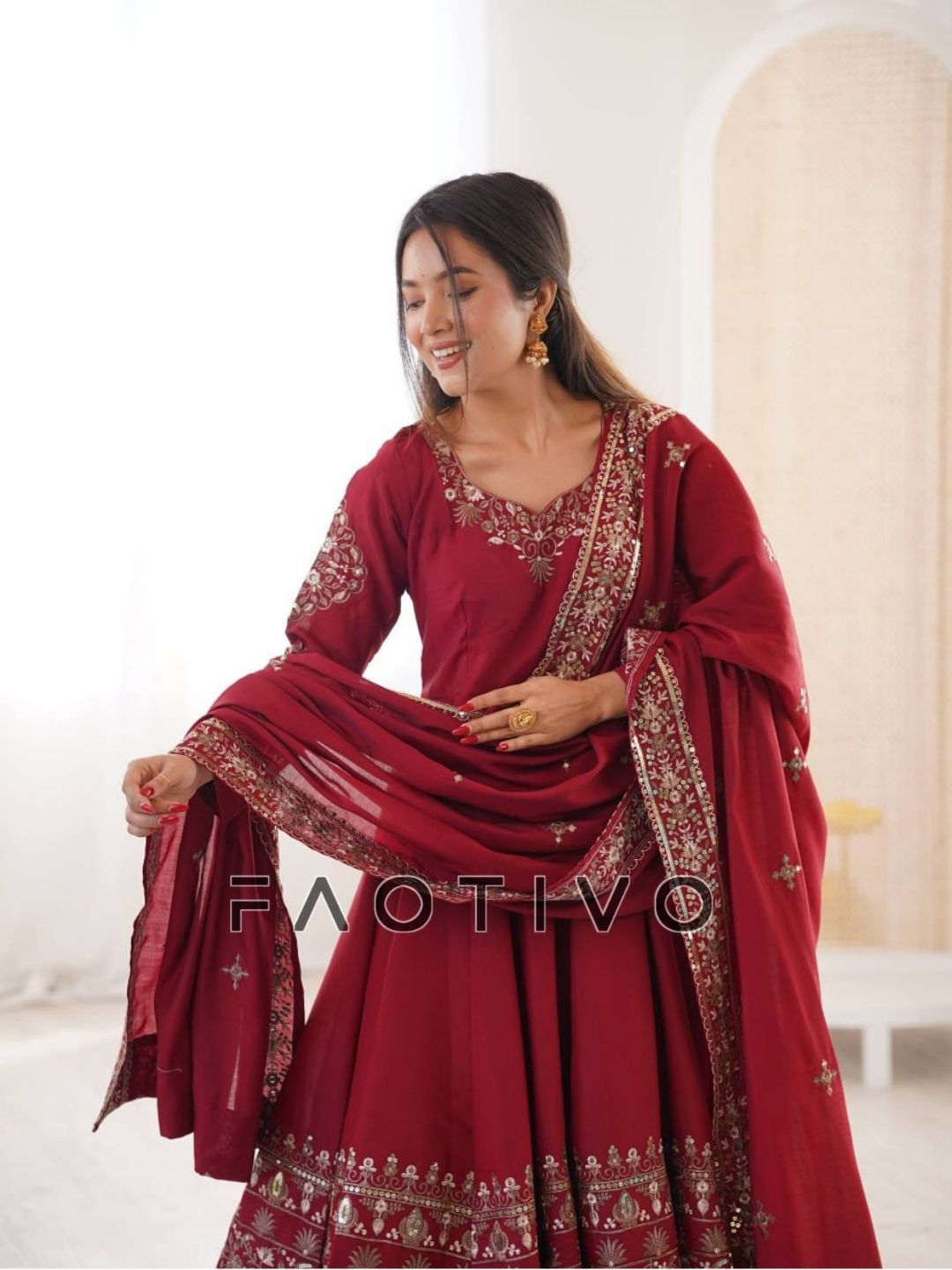 Elegant Embroidered Sequence Anarkali Gown Set with Dupatta