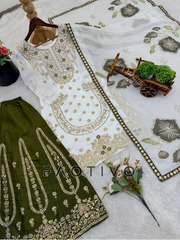 Designer GMY Silk Embroidered Kurti Plazzo Dupatta Set