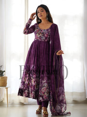 FAOTIVO Pure Organza Silk Anarkali Gown Set
